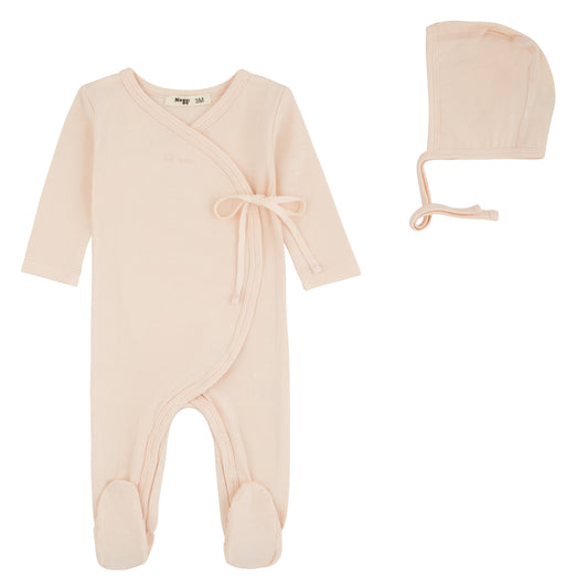 Noggi Lil Love Embroidered Wrap Footie+Hat- Dusty Pink