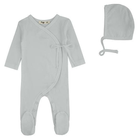 Noggi Lil Love Embroidered Wrap Footie+Hat- Dusty Blue