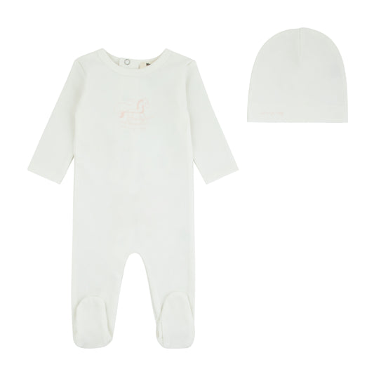 Noggi Rocking Horse Footie+Hat- Pink