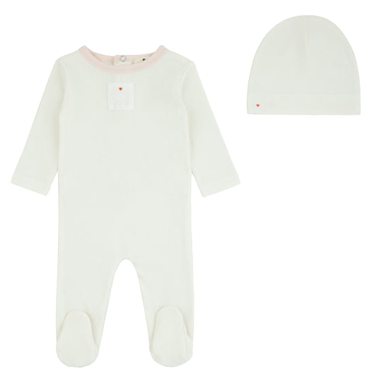 Noggi Teddy Patch Footie+Hat- Pink Print