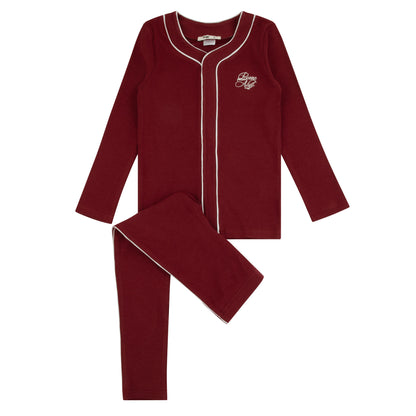 Noggi Button Down Loungewear Set- Red