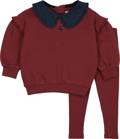 Lil Legs Sweet Campaign Toddler Ruffle Sweatshirt Set - Girl - Vintage Red