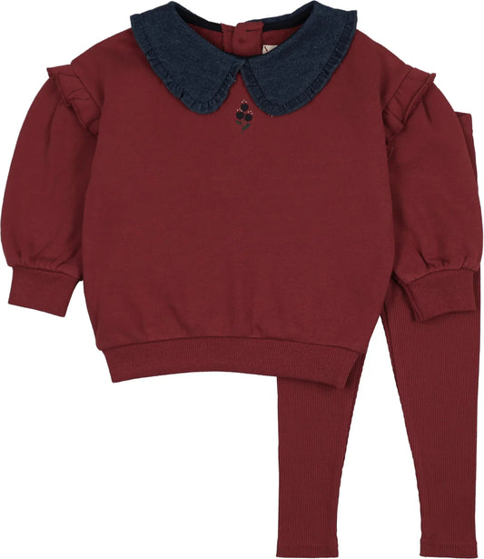 Lil Legs Sweet Campaign Toddler Ruffle Sweatshirt Set - Girl - Vintage Red