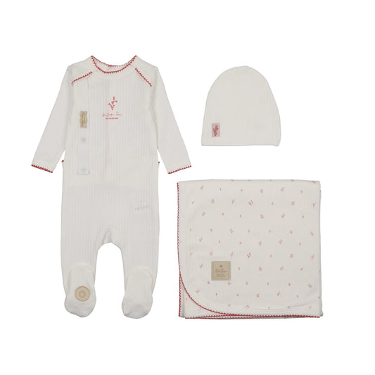 Mon Tresor Floral Signature Layette  Set- Ivory/Red