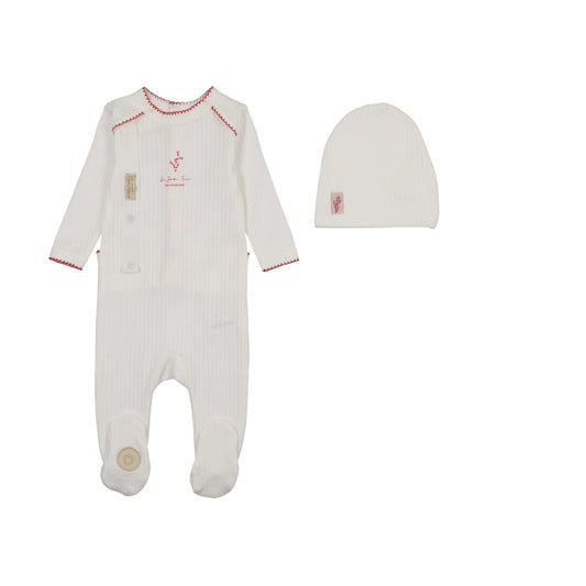 Mon Tresor Floral Signature Footie Set- White/Red