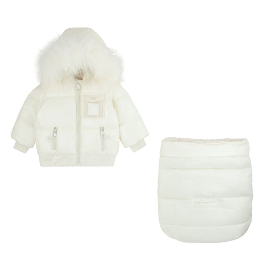 Bondoux Leather Patch Sherpa Pocket White Bunting