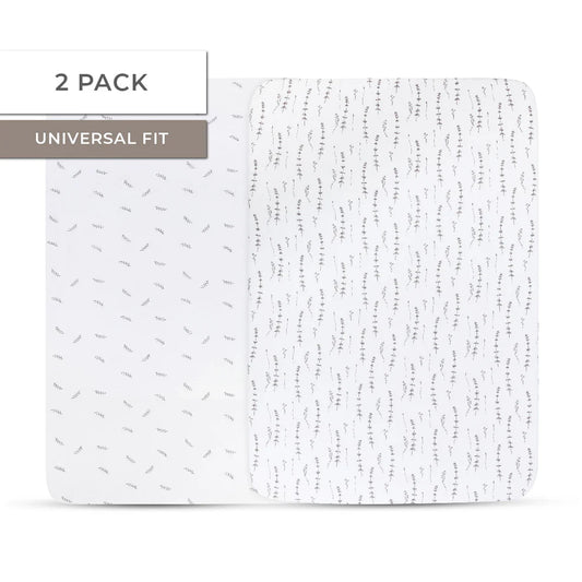 Ely's and Co Pack n Play Sheet 2 Pack Forest Grey Leaf + Floral