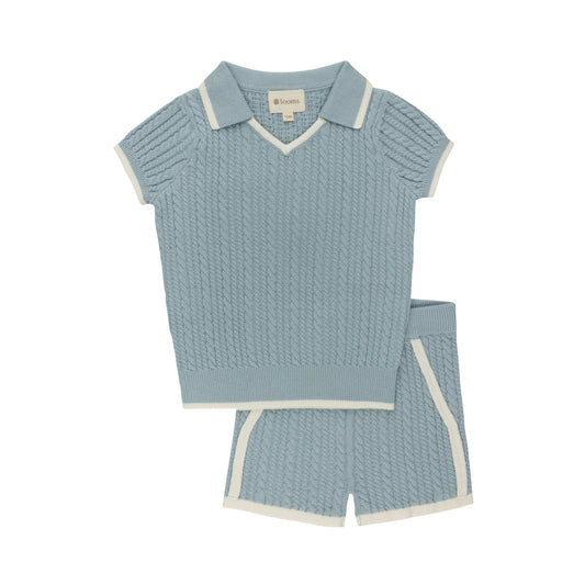 Looms  Embroidered Trim Collection Knit Trim Set - Blue/Ivory