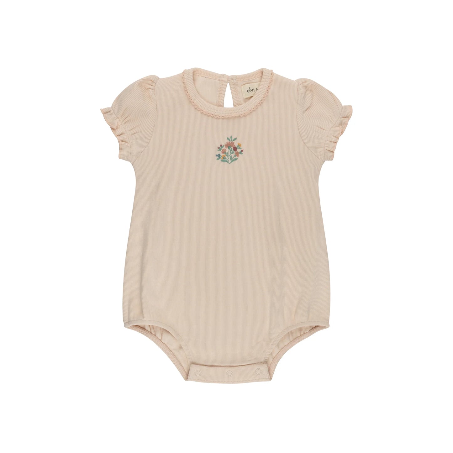 Ely's and Co Ribbed Floral Embroidered Collection Romper- Pink