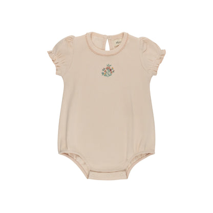 Ely's and Co Ribbed Floral Embroidered Collection Romper- Pink