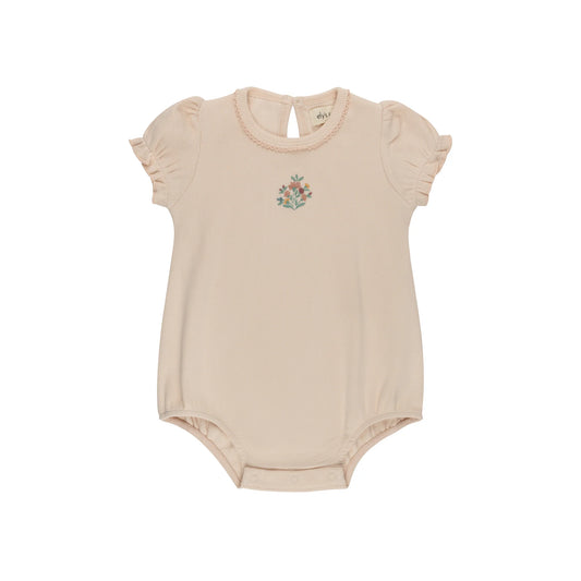 Ely's and Co Ribbed Floral Embroidered Collection Romper- Pink