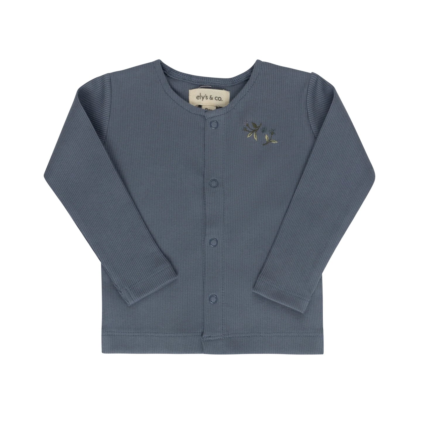 Ely's and Co Floral Embroidered Collar Collection Overall and Cardigan Set - Ivory Blue