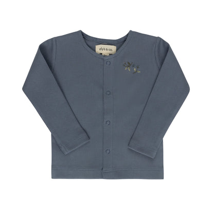 Ely's and Co Floral Embroidered Collar Collection Overall and Cardigan Set - Ivory Blue