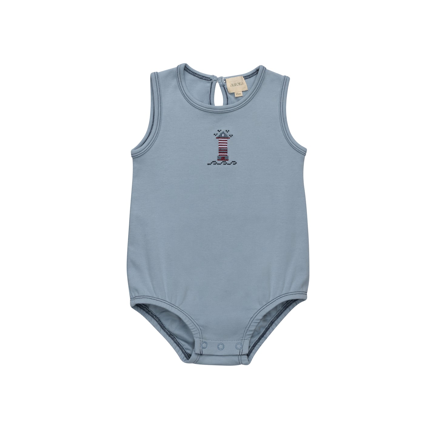 Aurora Cotton Crossstich Lighthouse Collection Romper -Blue