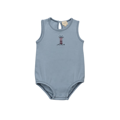 Aurora Cotton Crossstich Lighthouse Collection Romper -Blue