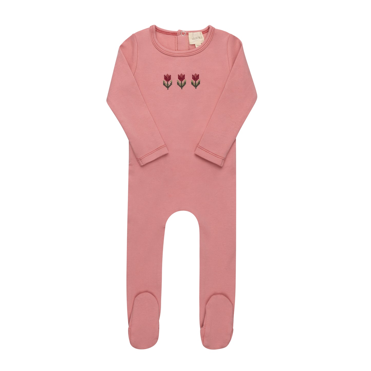 Aurora Cotton Crossstich Tulip Collection Footie - Pink