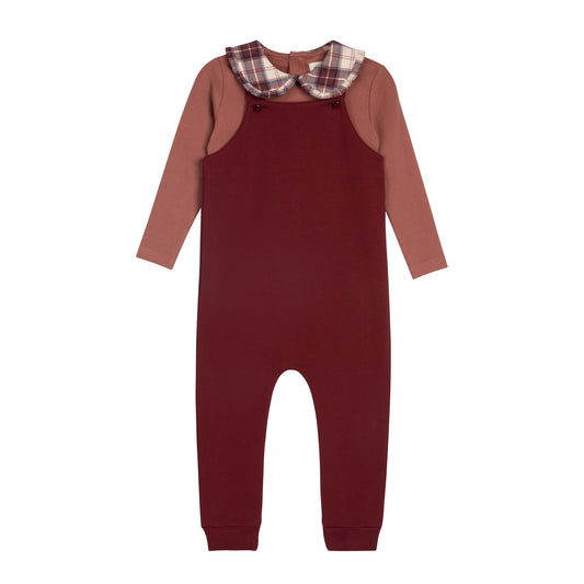 Ely's and Co French Terry Scottish Overall with Bodysuit-Pink