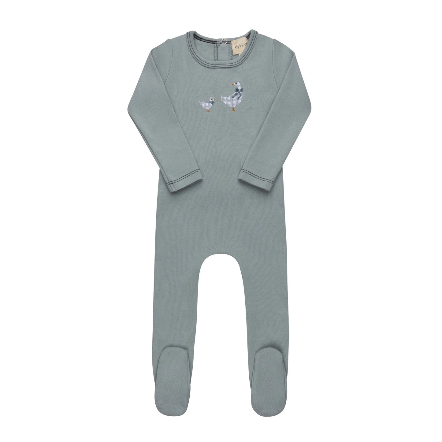 Ely's and Co Cross Stitch Duckling Collection Footie - Blue