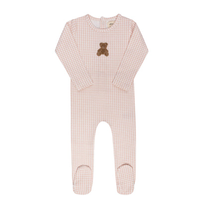 Ely's and Co Gingham Teddy Footie - Pink