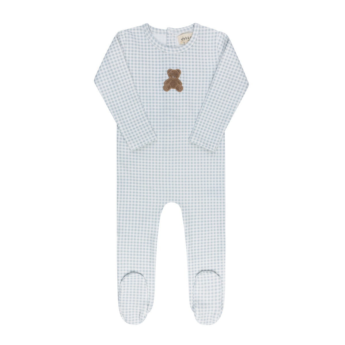 Ely's and Co Gingham Teddy Footie - Blue