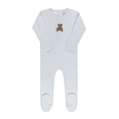 Ely's and Co Gingham Teddy Footie - Blue