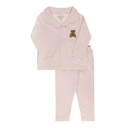 Ely's and Co Gingham Teddy Pajama - Pink