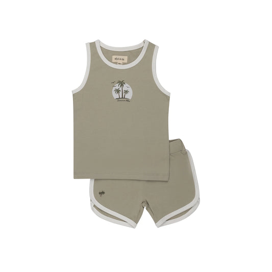 Ely's and Co Ribbed Printed Palm Collection Set- Sage