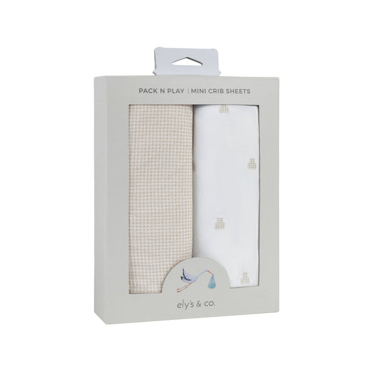 Ely's and Co 2 Pack Jersey Pack N Play/ Porta Crib Sheets - Gingham Bear Tan