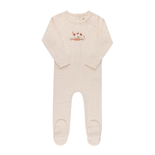 Ely's and Co Floral Stripe Collection Footie - Ivory Pink