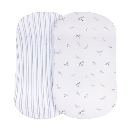 Ely's and Co Bassinet Sheet 2 Pack Blue Drangonflies + Stripes