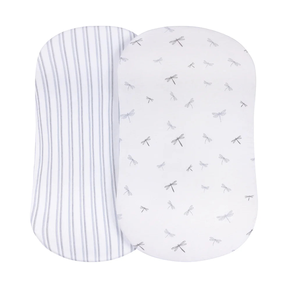 Ely's and Co Pack n Play Sheet 2 Pack Blue Dragonflies + Stripes