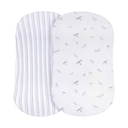 Ely's and Co Pack n Play Sheet 2 Pack Blue Dragonflies + Stripes