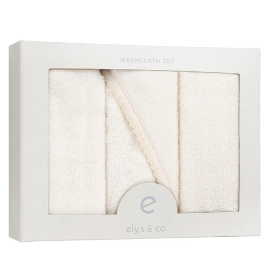 Ely's and Co Cream Scalloped Hooded Towel with Pocket Wash Cloth