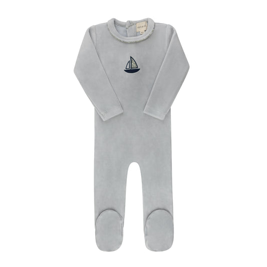 Ely's and Co Embroidered Liberty / Berry Footie -Blue