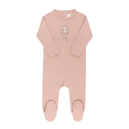 Aurora Pink Cotton French Terry Hot Air Balloon Footie