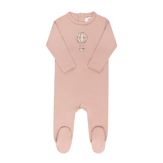 Aurora Pink Cotton French Terry Hot Air Balloon Footie