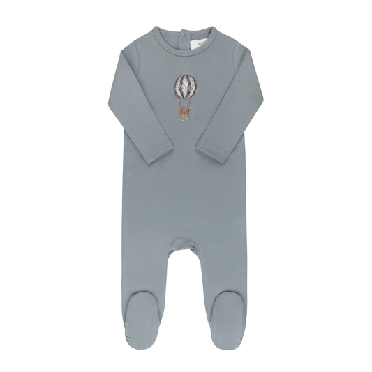 Aurora Blue Cotton French Terry Hot Air Balloon Footie