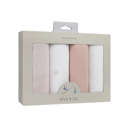 Ely's and Co 4 Pack Jersey Absorbant Burp Cloths - Gingham Bear -Pink