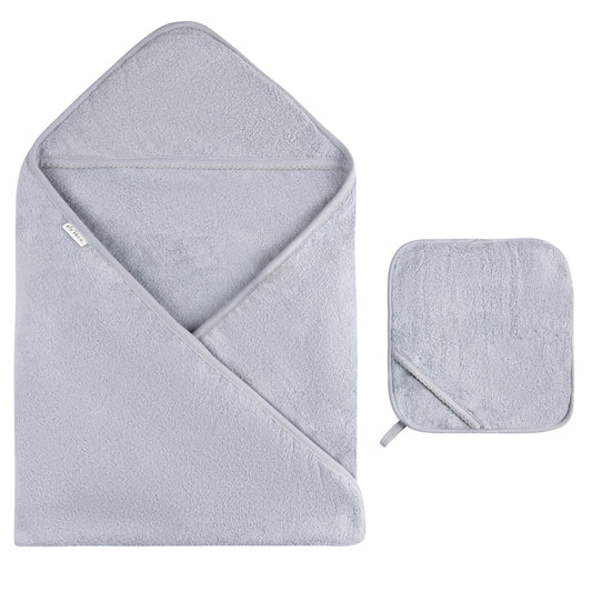 Ely's and Co Blue Scalloped Hooded Towel with Pocket Wash Cloth