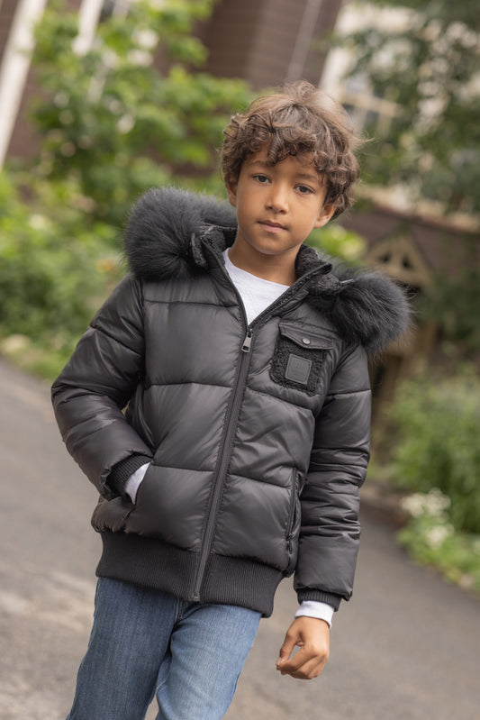 Bondoux Leather Patch Sherpa Pocket Black Jacket
