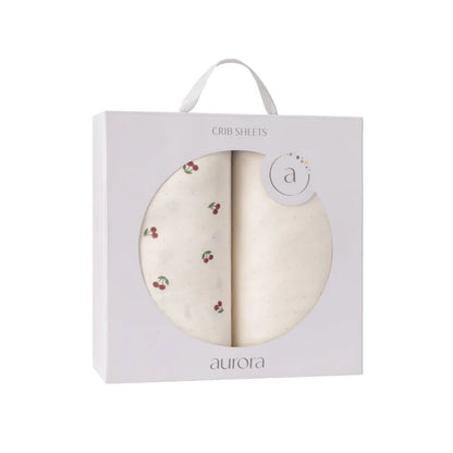Aurora 2 Pack Cherry Print Bassinet Sheets- Red