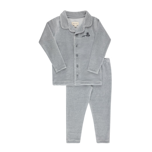 Ely's and Co Light Blue Velour Stripe Collection Pajama