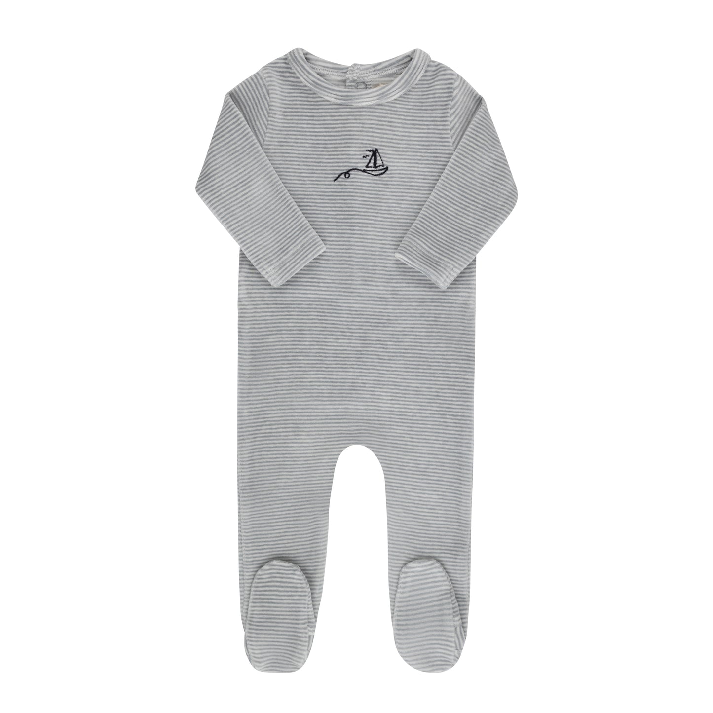 Ely's and Co Light Blue Velour Stripe Collection Footie