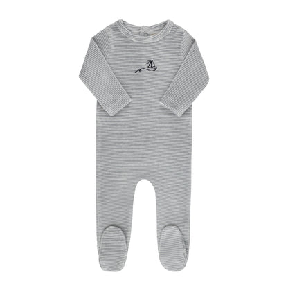 Ely's and Co Light Blue Velour Stripe Collection Footie