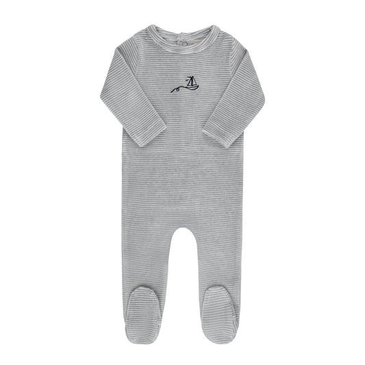 Ely's and Co Light Blue Velour Stripe Collection Footie