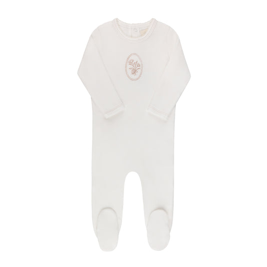 Ely's and Co Ivory/Rose Gold Velour Center Floral Collection Footie