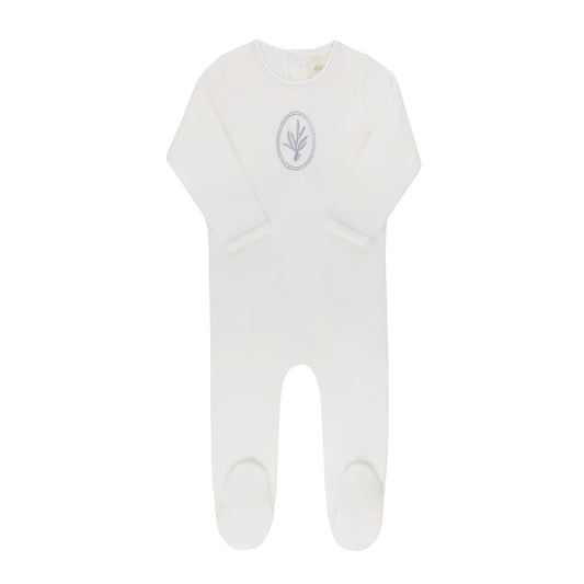 Ely's and Co Ivory/Blue Velour Center Floral Collection Footie