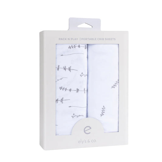 Ely's and Co Pack n Play Sheet 2 Pack Forest Grey Leaf + Floral