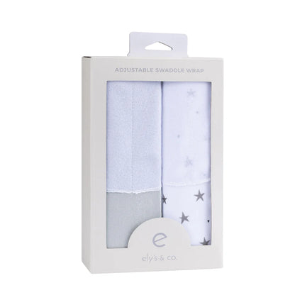 Ely's and Co Adjustable Swaddles 2-Pack - Grey Stars