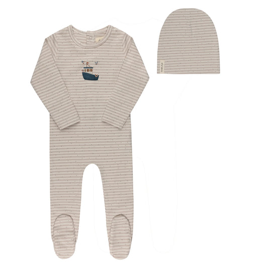 Ely's and Co Nautical Stripe Collection Footie Set - Tan
